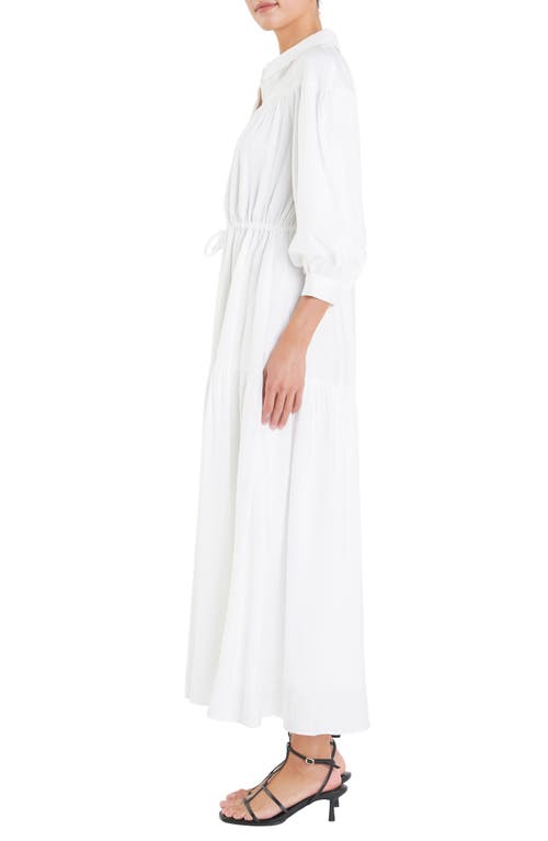 Shop English Factory Drawstring Waist Maxi Shirtdress In White