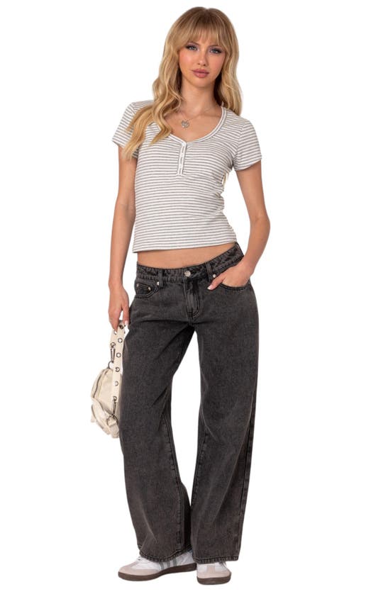 Edikted Raelynn Washed Wide Leg Jeans In Black-washed
