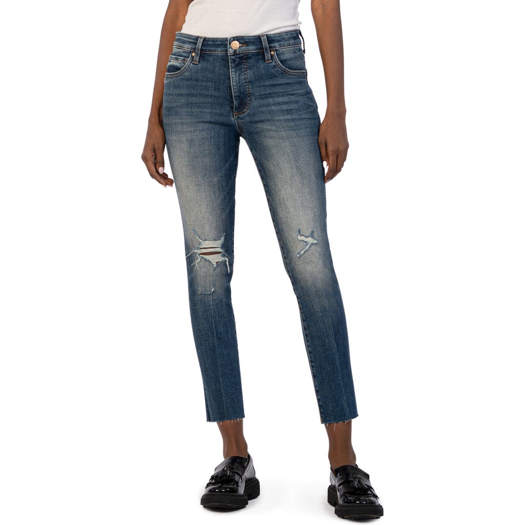 Kut From The Kloth Reese Fab Ab Ripped Ankle Slim Straight Leg Jeans In Blue