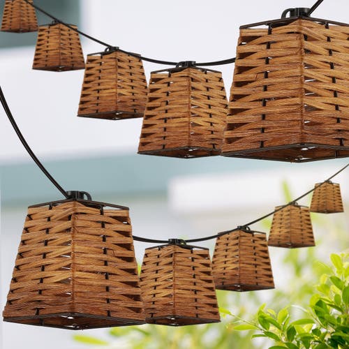 Jonathan Y Quinn 10-light Indoor/outdoor Classic Vintage Incandescent G40 Square Shaded String Light In Brown