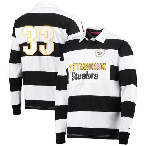 UPC 195195409018 product image for Men's Tommy Hilfiger Black/White Pittsburgh Steelers Varsity Stripe Rugby Long S | upcitemdb.com