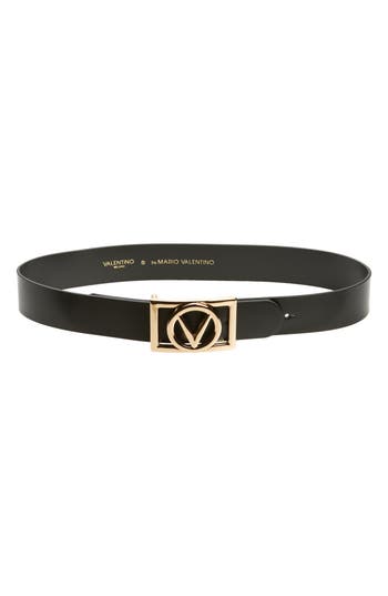 Valentino By Mario Valentino Dolly Logo Buckle Leather Belt In Black