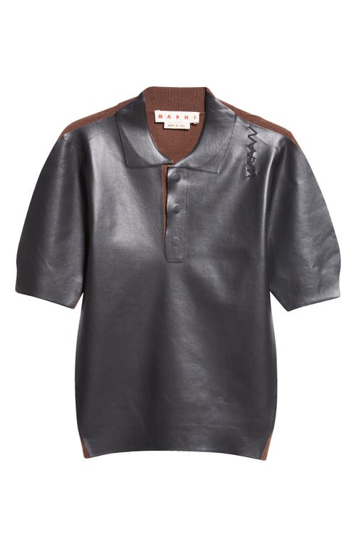 Shop Marni Mixed Media Faux Leather Polo In Moca