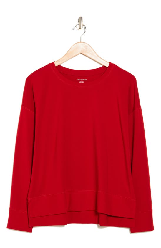 Shop Eileen Fisher Long Sleeve Organic Cotton T-shirt In Cinnabar