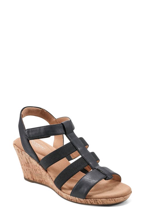 Blanca Strappy Wedge Sandal in Black Synthetic