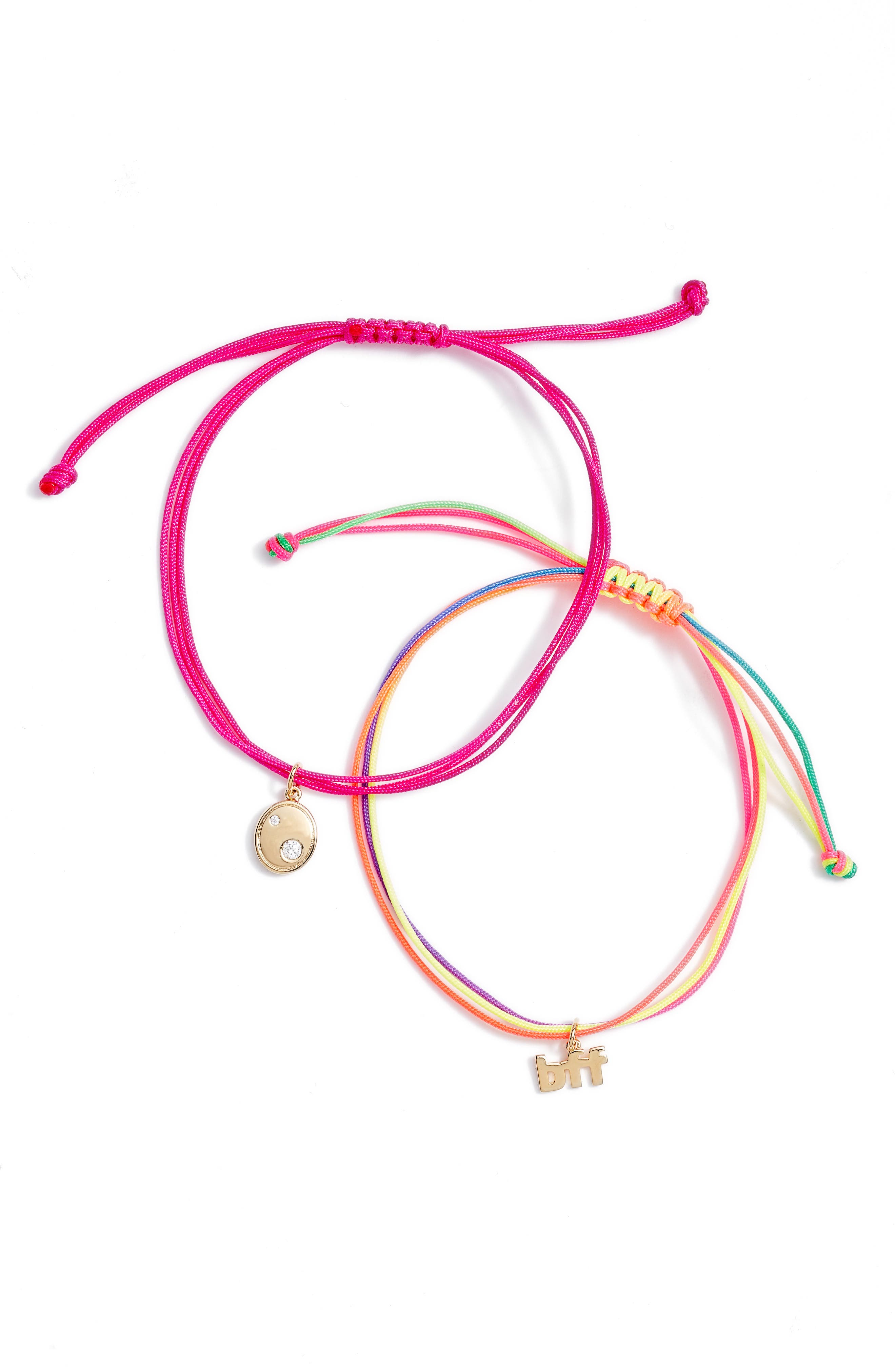 Nordstrom Set Of 2 Charm Friendship Bracelets In Hot Pink- Multi- Gold Bff