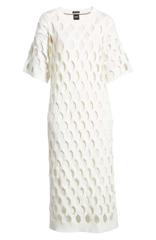 Shop Hugo Boss Fetrina Mesh Midi Dress In Soft Cream