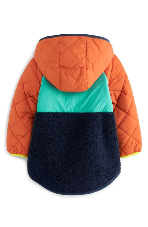 Shop Next Kids' Borg Quilted Colorblock Hooded Jacket In Blue