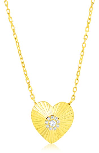 Shop Simona Cubic Zirconia Heart Pendant Necklace In Gold