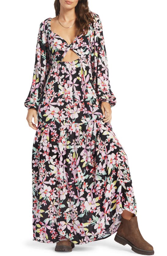 Shop Roxy On Holiday Floral Cutout Long Sleeve Maxi Dress In Anthracite New Life
