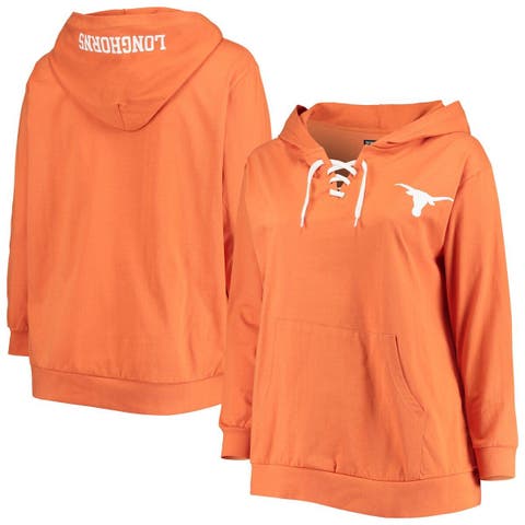 Women's Texas Orange Texas Longhorns Plus Size Wordmark V-Neck Lace-Up Pullover Hoodie