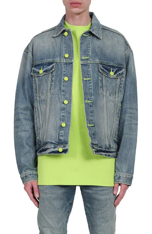 PURPLE BRAND Denim Jacket in Vintage Light Indigo Neon Pop