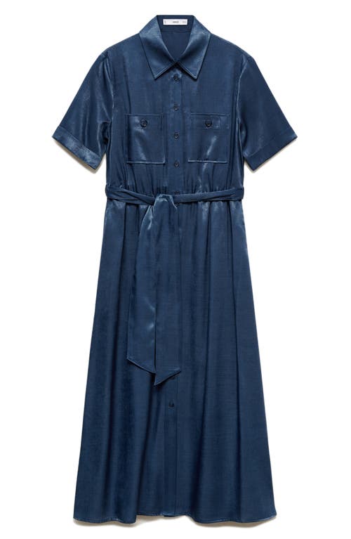 Mango Satin Shirt Dress Blue In Blue