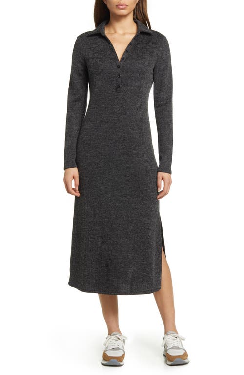 caslon(r) Long Sleeve Rib Maxi Dress in Grey Charcoal