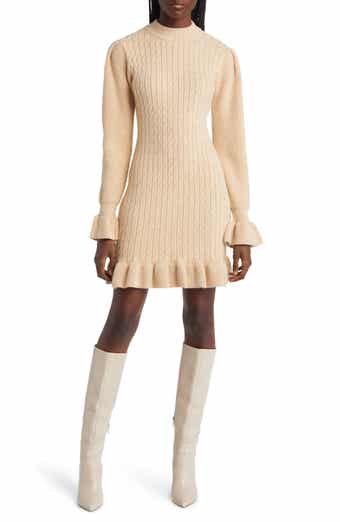 Charles Henry Square Neck Tie Back Puff Long Sleeve Sweater Dress