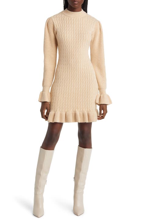 Cable Stitch Long Sleeve Sweater Dress