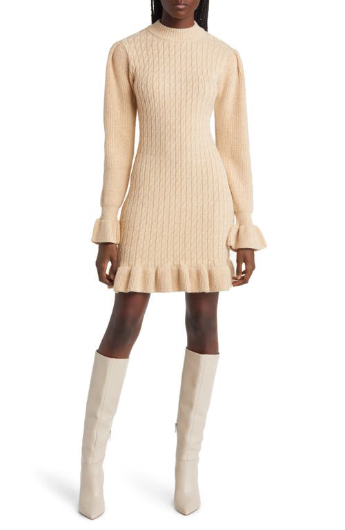 Cable Stitch Long Sleeve Sweater Dress in L Khaki