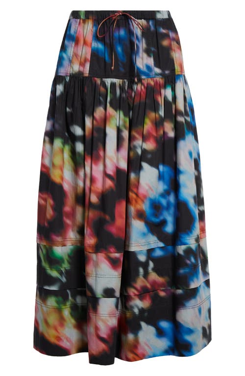 Shop Ulla Johnson Anthia Floral Tiered Cotton Midi Skirt In Aura