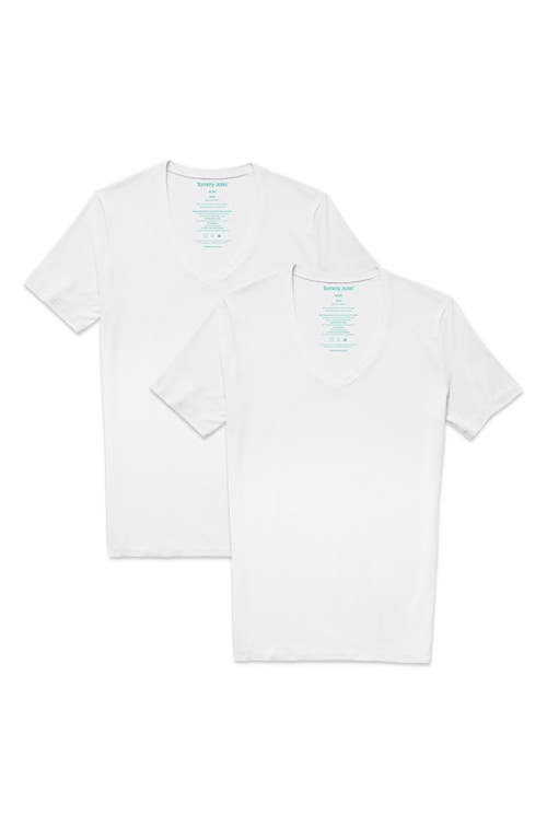 Tommy John 2-Pack Second Skin Stay Tucked Deep V-Neck Undershirt in White Double