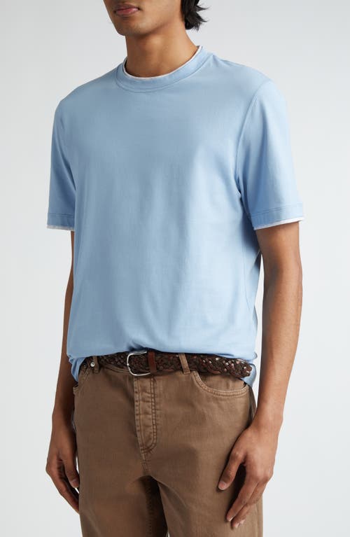 Shop Brunello Cucinelli Tipped Cotton T-shirt In Turchese/perla