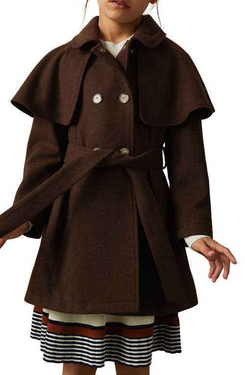 Shop Reiss Kids' Karlie Jr. & Sr. Double Breasted Belted Coat In Chocolate