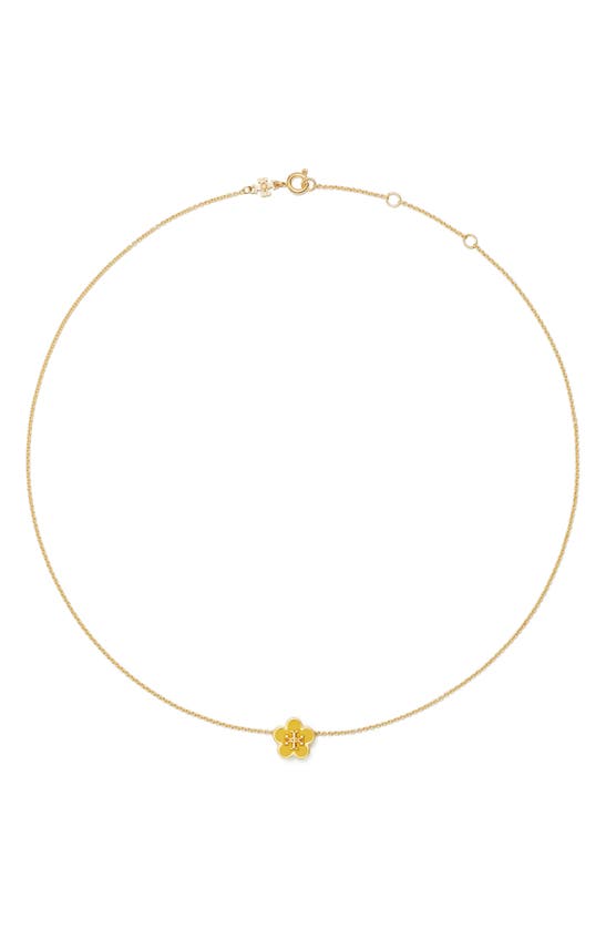 Tory Burch Kira Enamel Flower Pendant Necklace In Yellow/gold