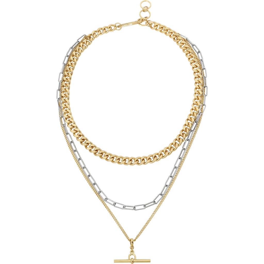 Shop Allsaints Carabiner Layered Necklace In Gold/rhodium