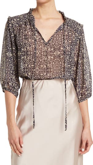 Renee C Printed Semi Sheer Tie Front Top Nordstromrack