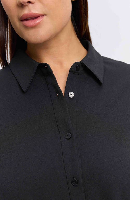 Foxcroft Rocca Wrinkle Resistant Long Sleeve Knit Crepe Shirtdress In Black