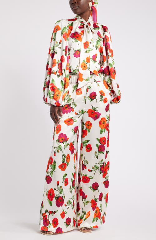 Shop Nordstrom X Harlem's Fashion Row Harbison Floral Wide Leg Pants In Ivory- Red Poppy Dance