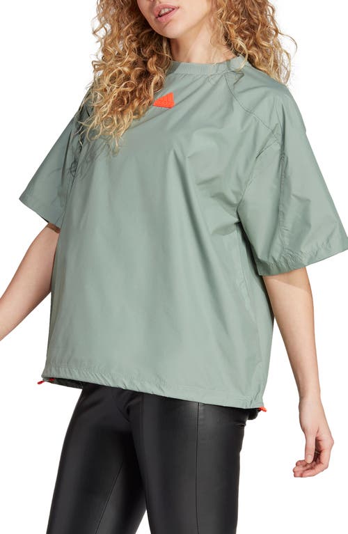City Escape Mock Neck Recycled Polyester T-Shirt in Silver Green