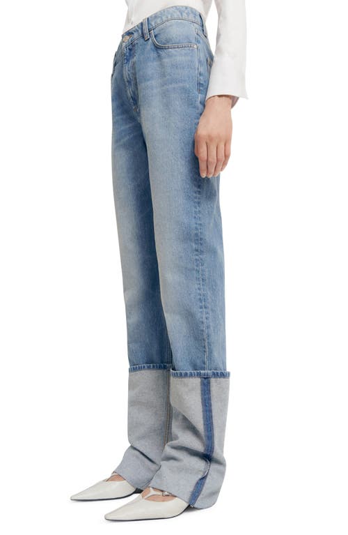Turned-Up Cuff Straight Leg Jeans in Medium Blue