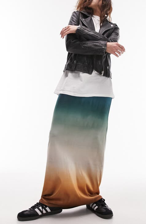 Ombré Stretch Velvet Maxi Skirt