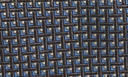David Donahue Geometric Pattern Silk Tie In Charcoal