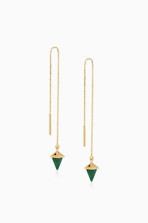 Oradina 14k Gold Prism Point Threaders In Gold - Green Malachite