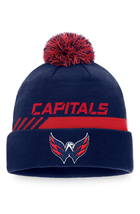 Men's Washington Capitals Mitchell & Ness Blue Punch Out Cuffed Knit Hat  with Pom
