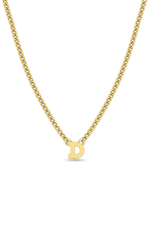 Zoë Chicco Curb Chain Initial Pendant Necklace in Yellow Gold-D at Nordstrom, Size 16