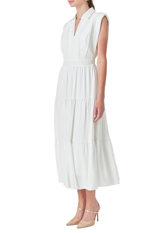 Endless Rose Pintuck Detail Tiered Midi Dress In White