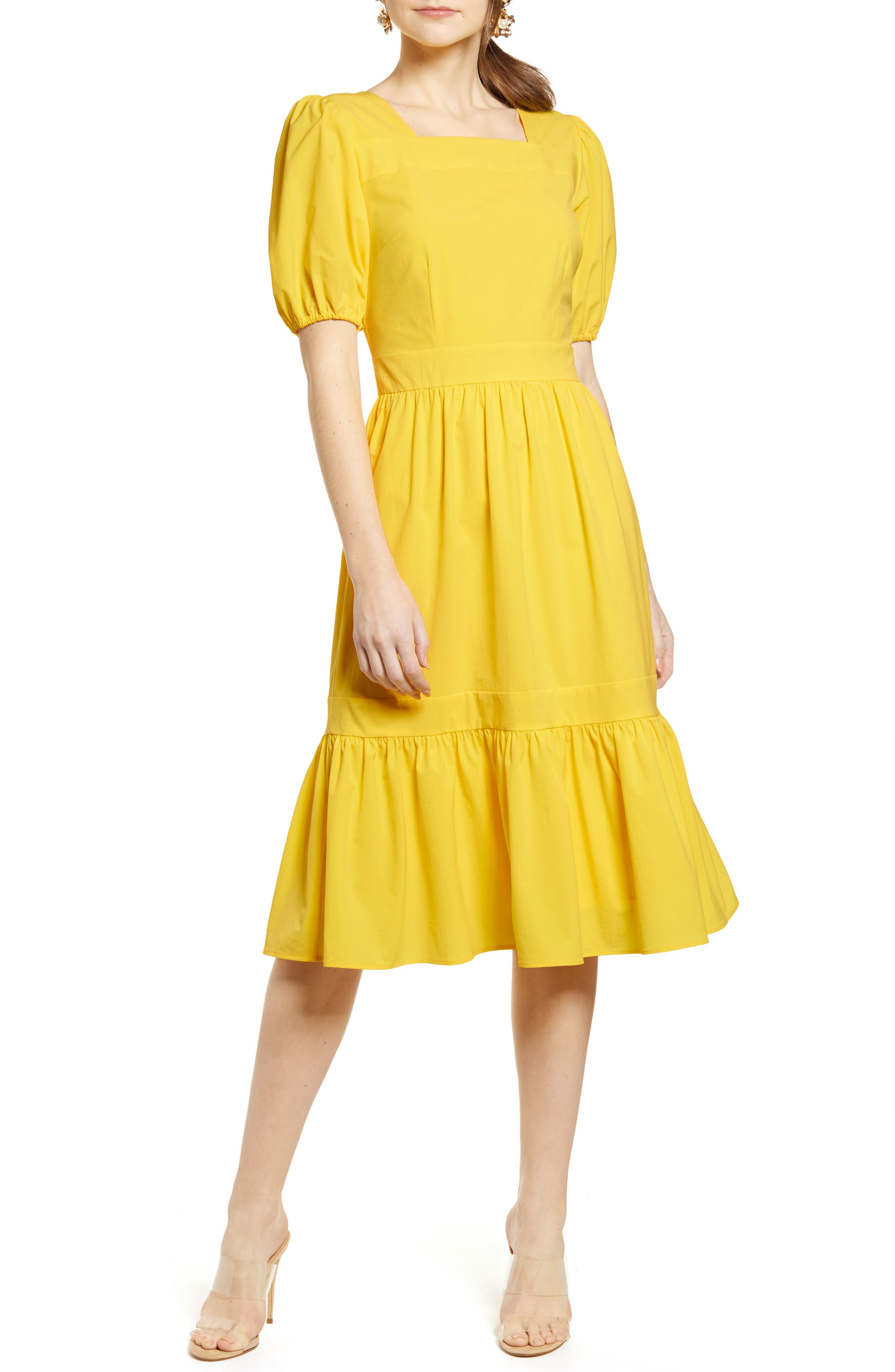yellow puff dress