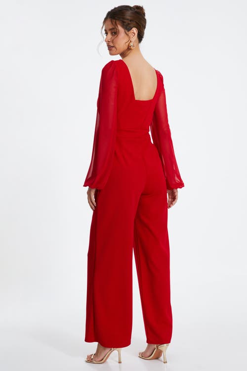 Quiz Scuba Crepe Chiffon Sleeve Jumpsuit In Red