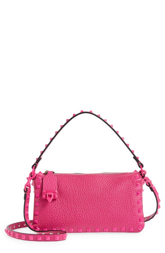 Valentino Garavani Small Rockstud Leather Shoulder Bag In Uwt Pink Pp