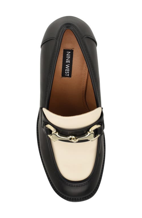 Nine West Women's Koolo Slip-on Round Toe Block Heel Loafers In Black/ Ivory