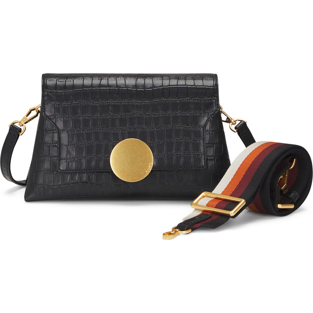 Shop Oryany Lottie Croc Embossed Leather Crossbody Bag In Black