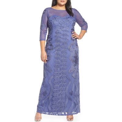 Plus Size Js Collections Soutache Trim Mesh Column Gown, Purple