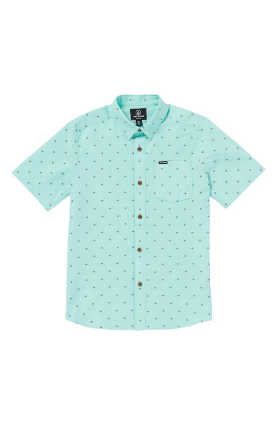 Shop Volcom Kids' Geo Print Short Sleeve Button-up Shirt In Crete Blue