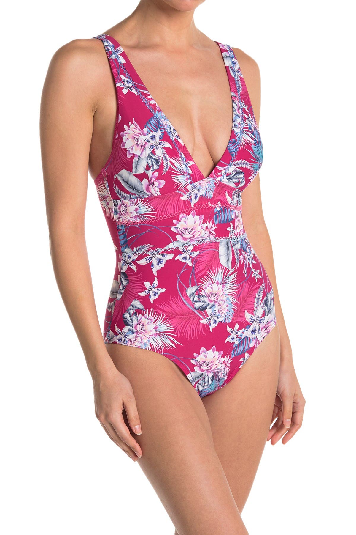 Sea Level Floral Print One-piece Swimsuit In Rose