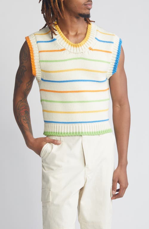 Stripe Reversible Merino Wool Sweater Vest in White Multi