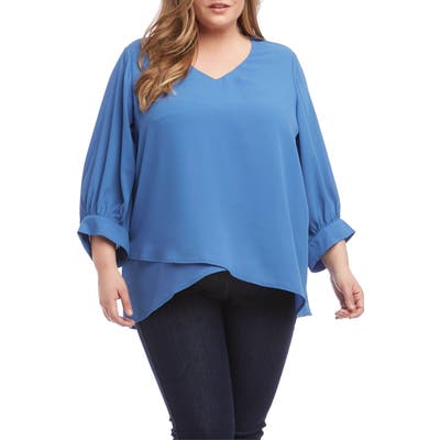 Plus Size Karen Kane Blouson Sleeve Blouse, Blue