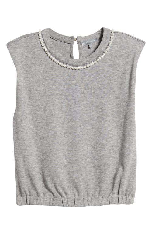 Shop Wit & Wisdom Faux Pearl Trim Extended Shoulder Top In Heather Grey