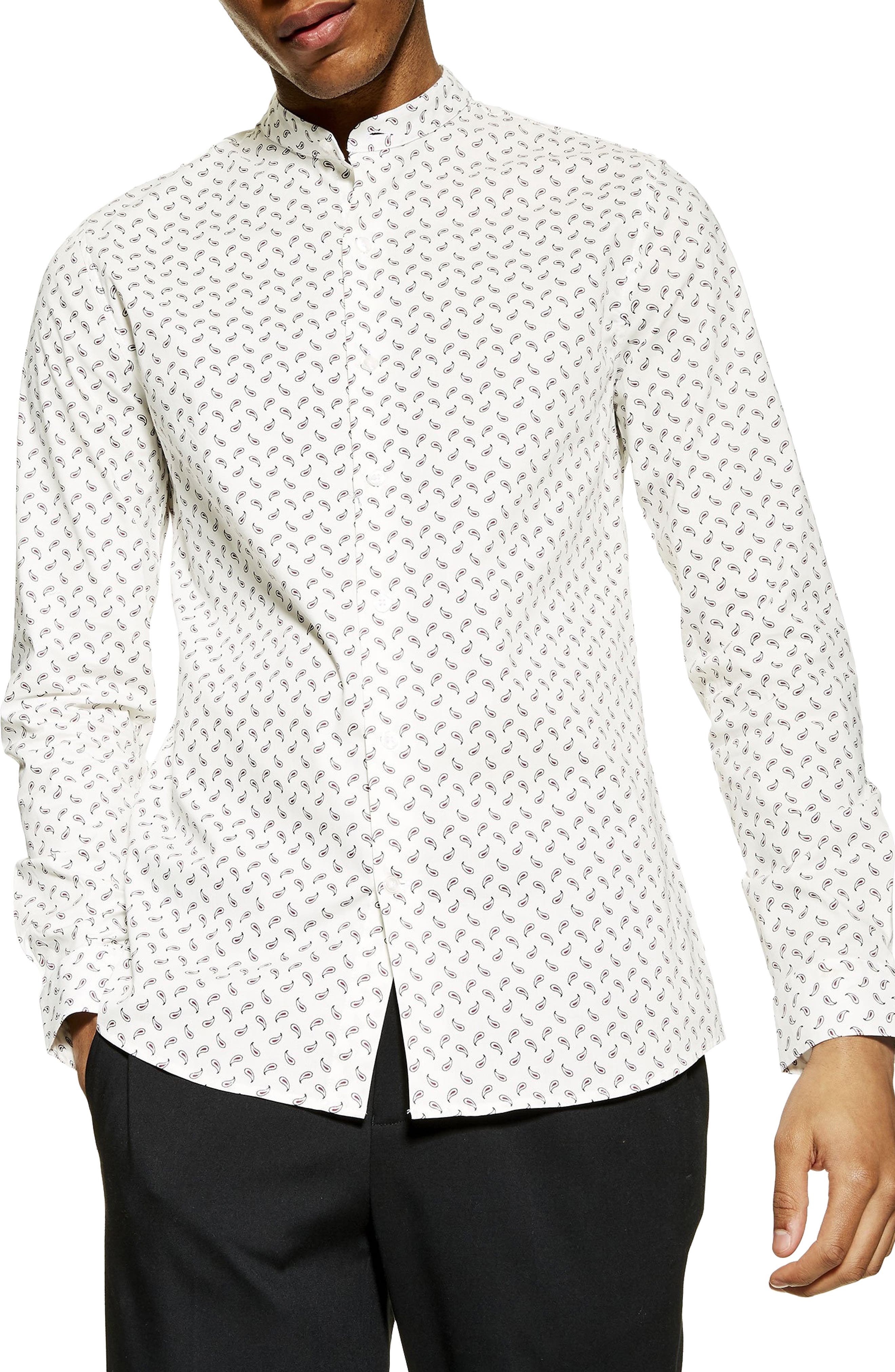 slim fit band collar shirt